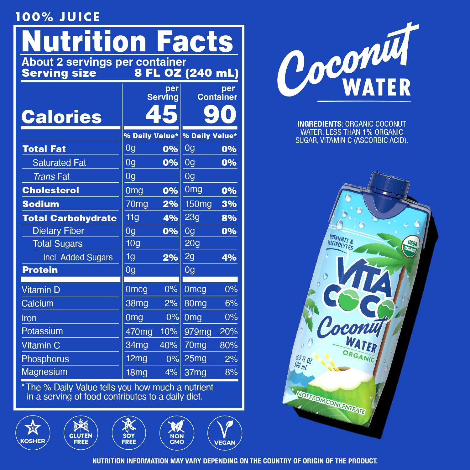 Vita Coco carton on beach towel showing natural refreshment lifestyle appeal