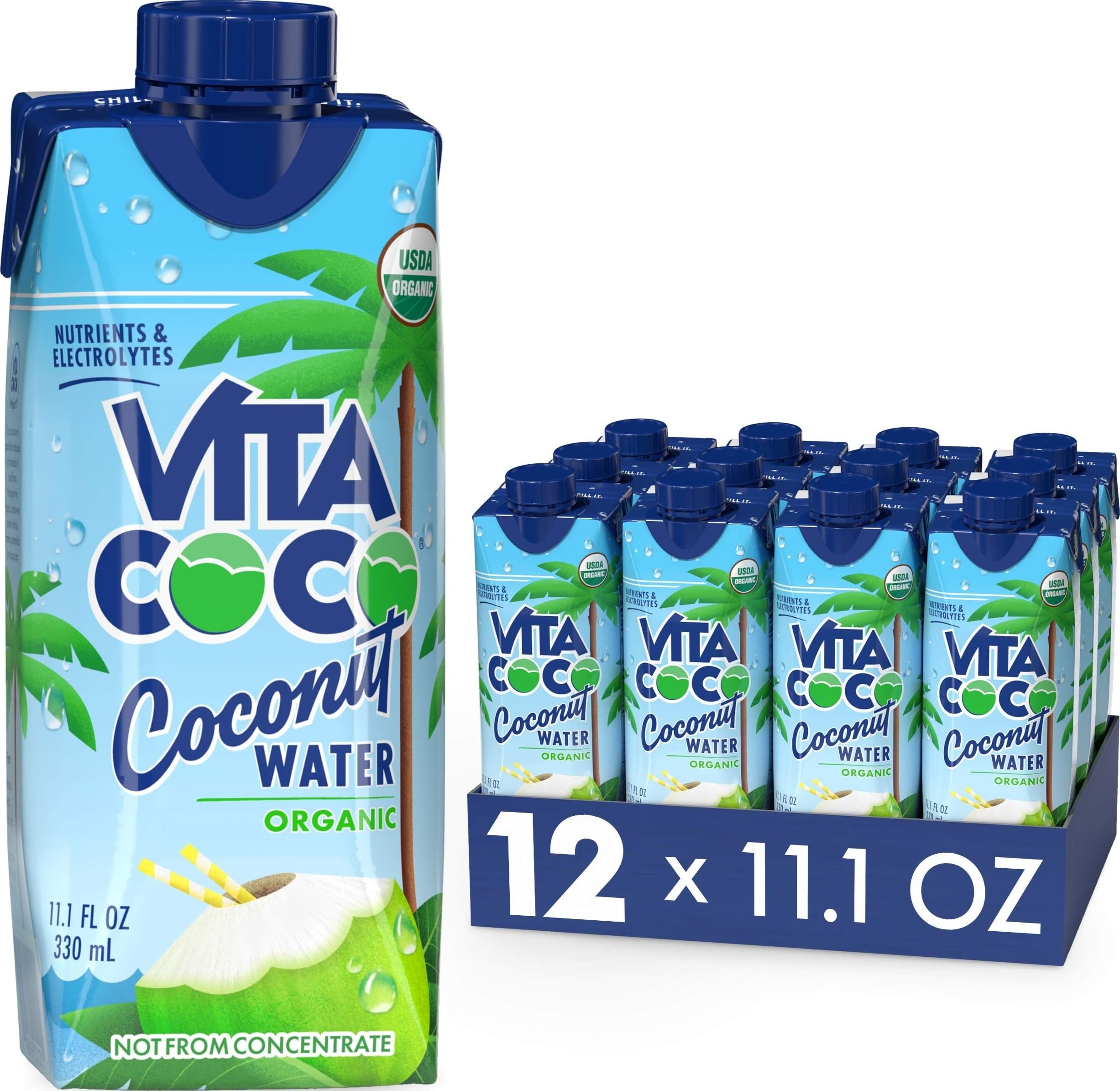 Vita Coco organic front packaging showing 11.1 oz carton and brand clarity