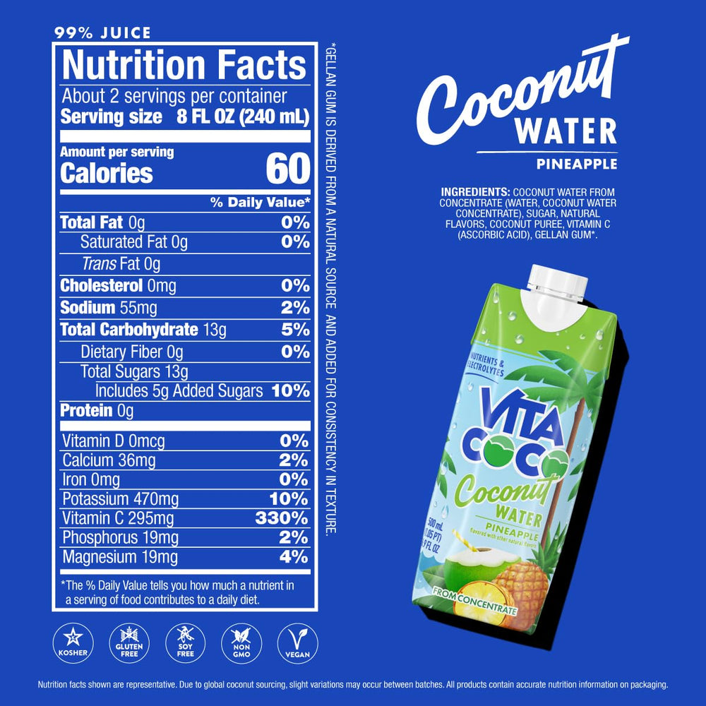 Vita Coco comparación de tamaño de envase para ver porción y practicidad