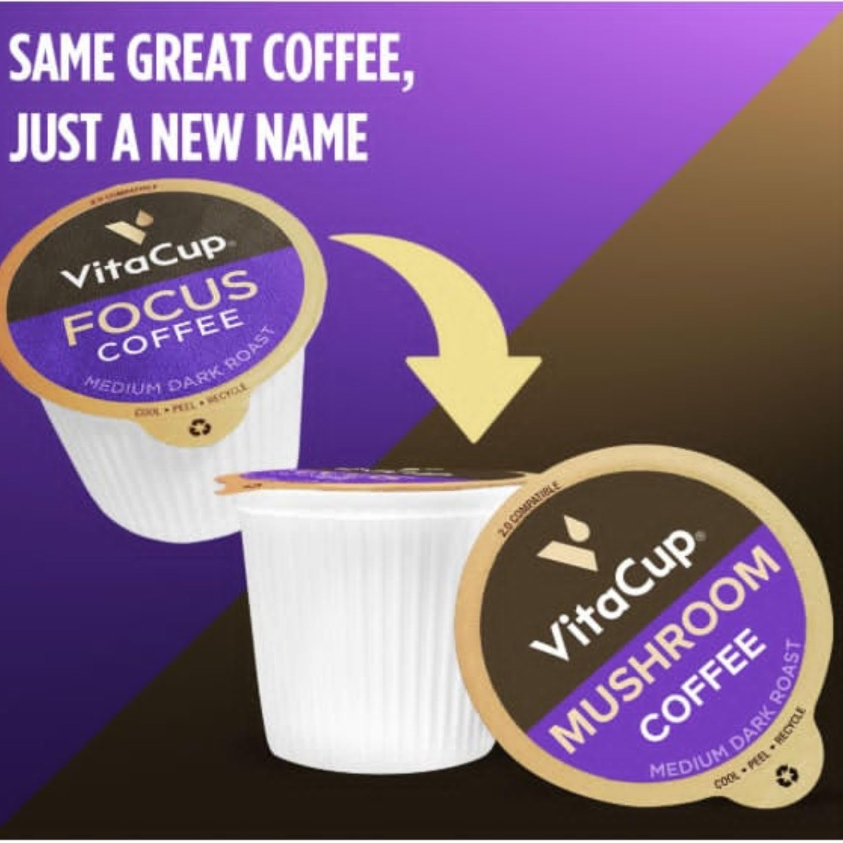 VitaCup primer plano de la mezcla en polvo mostrando textura y componentes de hongos