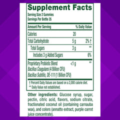 vitafusion ingredient label close-up showing probiotic strains and clean formula