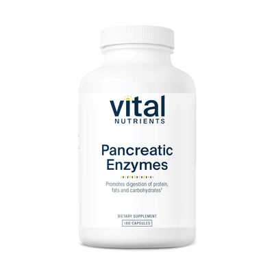 Vital Nutrients vista frontal del frasco mostrando 180 cápsulas y beneficio de soporte digestivo