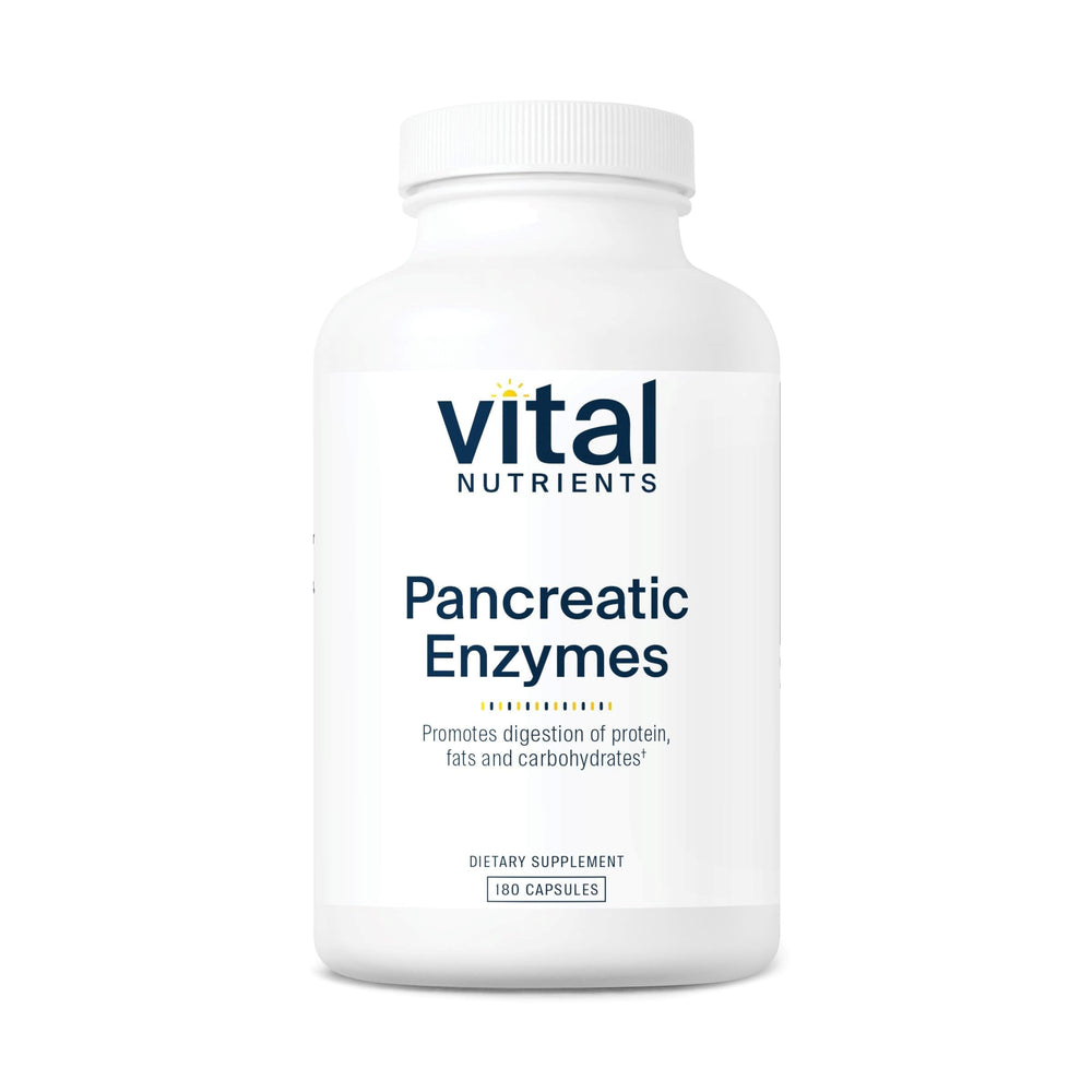 Vital Nutrients vista frontal del frasco mostrando 180 cápsulas y beneficio de soporte digestivo