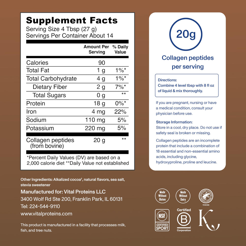 Vital Proteins etiqueta de ingredientes destacando origen bovino pastoreado