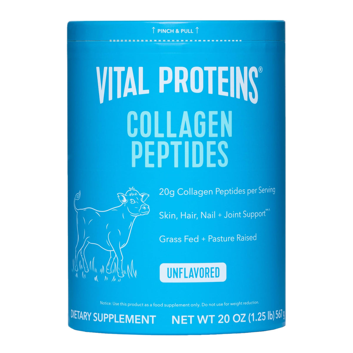 Vital Proteins envase frontal mostrando marca y tamaño, opción conveniente