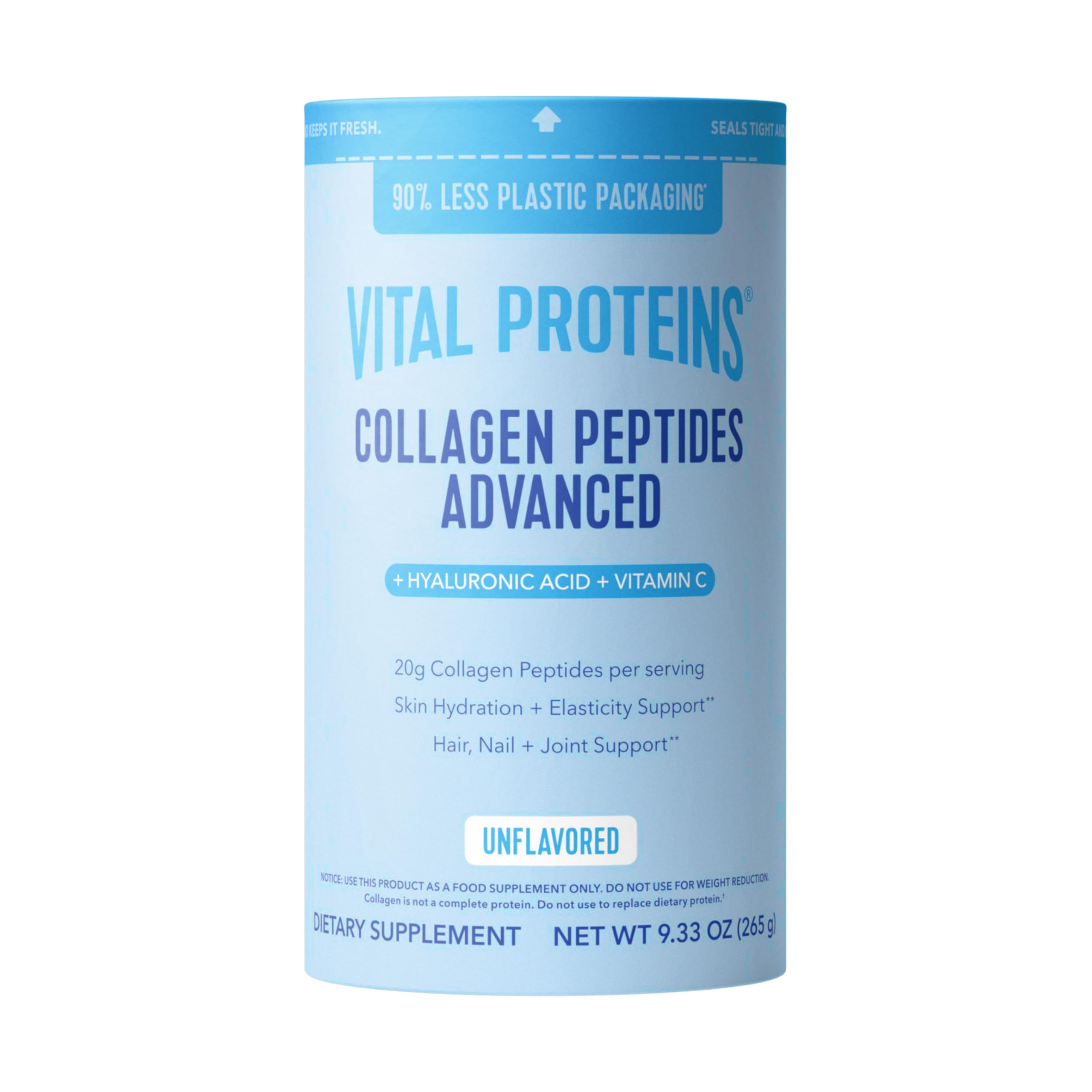 Vital Proteins frente del envase mostrando tamaño y marca