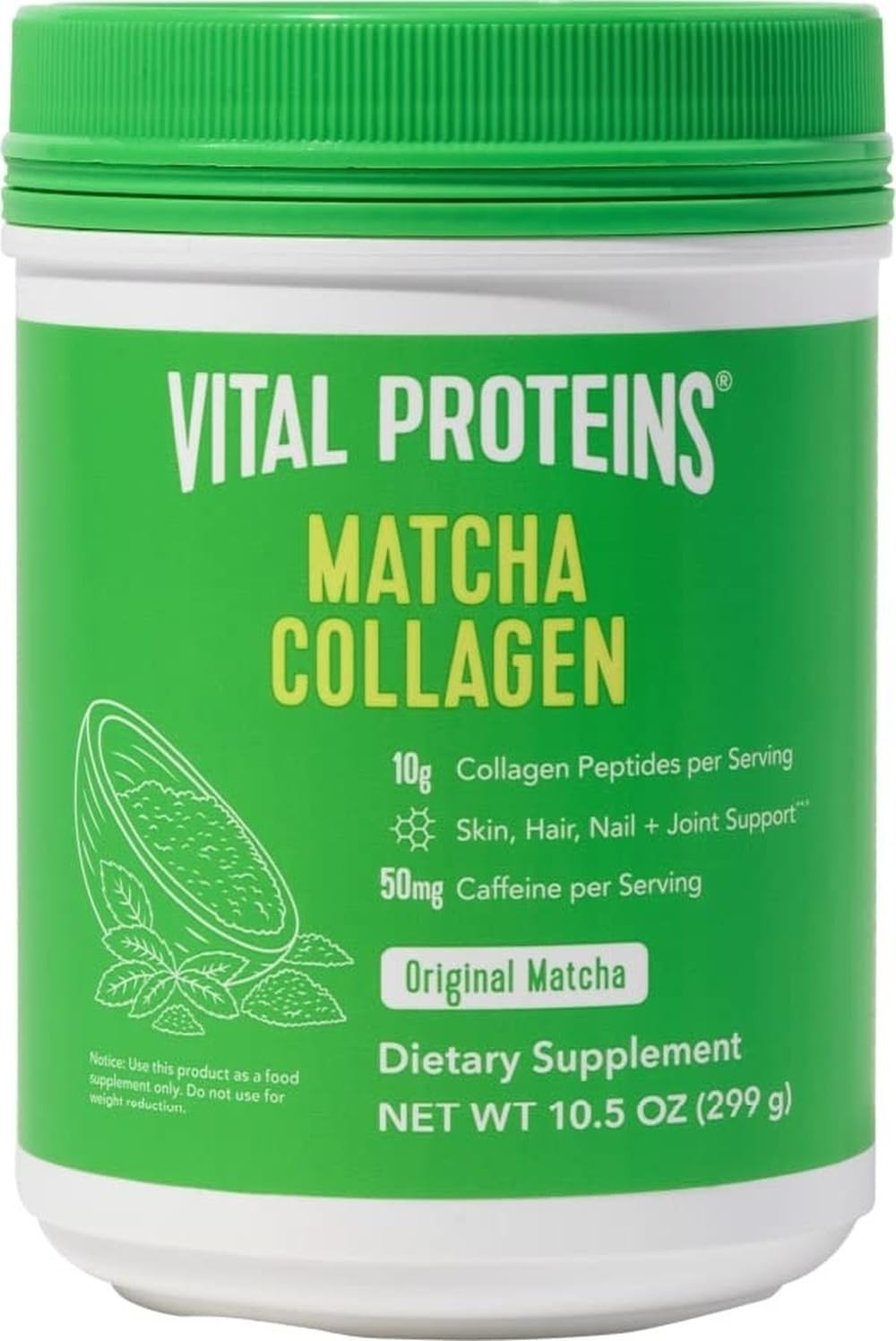 Vital Proteins frente del envase mostrando la presentación de 10.5oz y beneficios