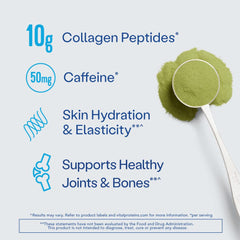 Vital Proteins polvo de matcha-collagen al detalle, fácil disolución visible