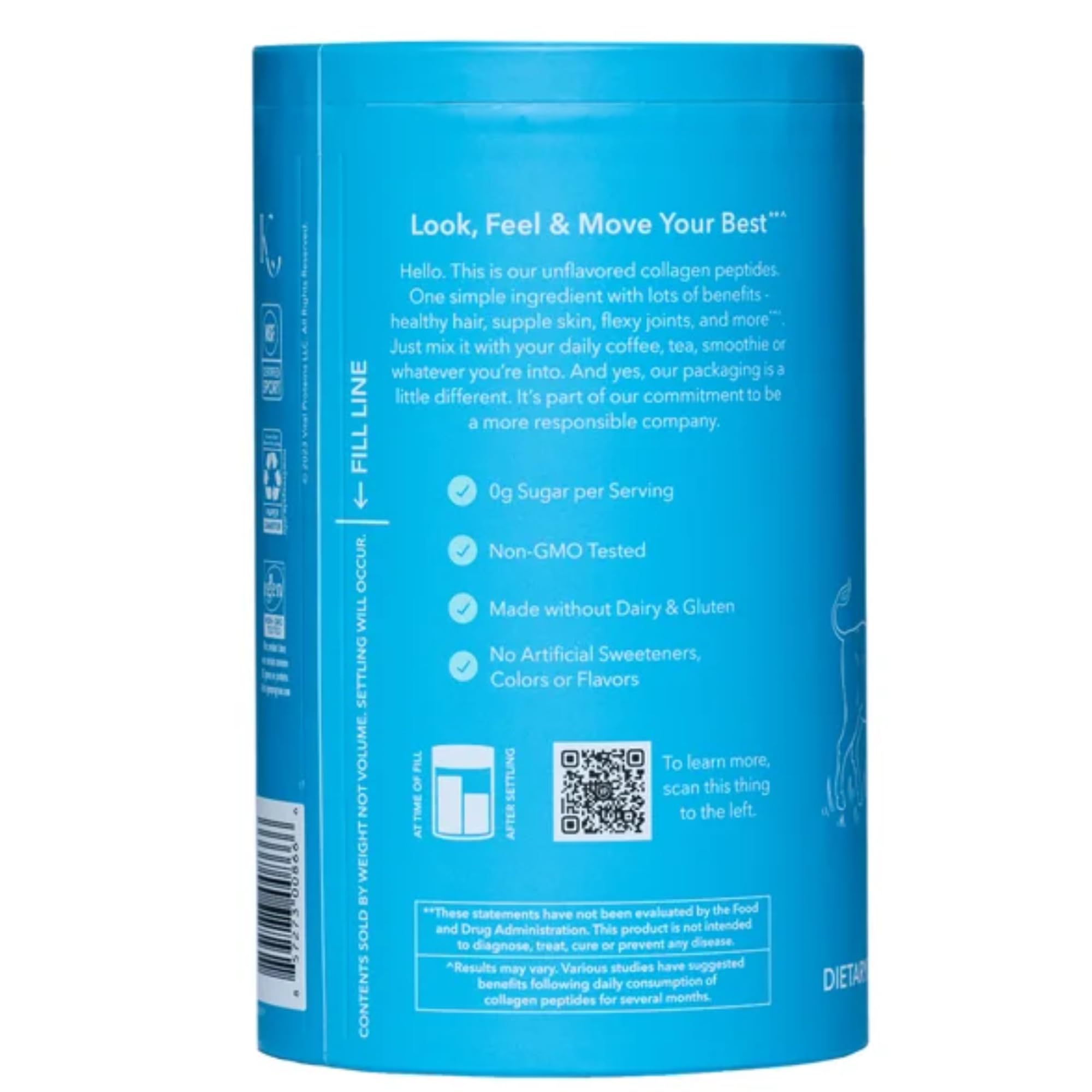 Vital Proteins tarro abierto con detalle del polvo fino y fácil disolución
