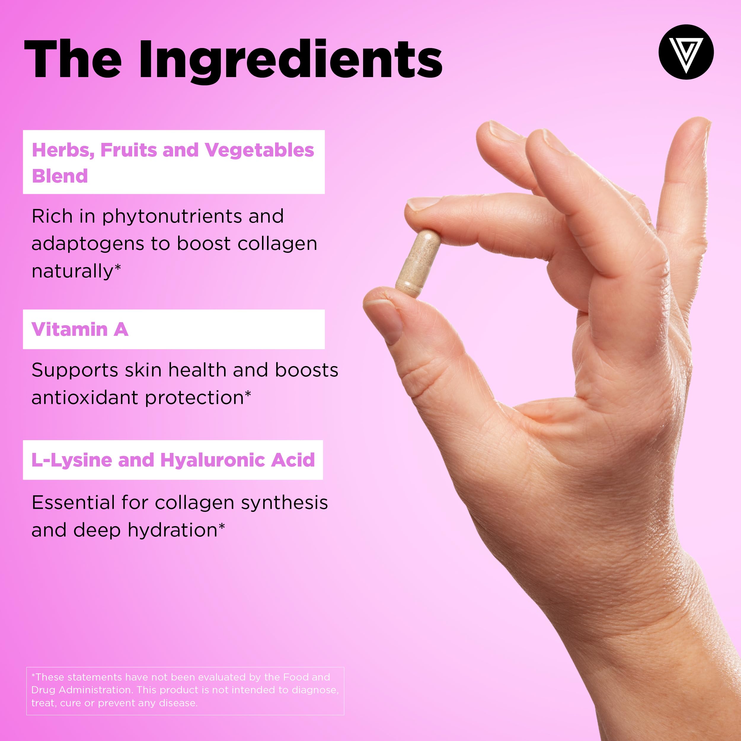 Vital Vitamins una cápsula en la mano para mostrar tamaño real
