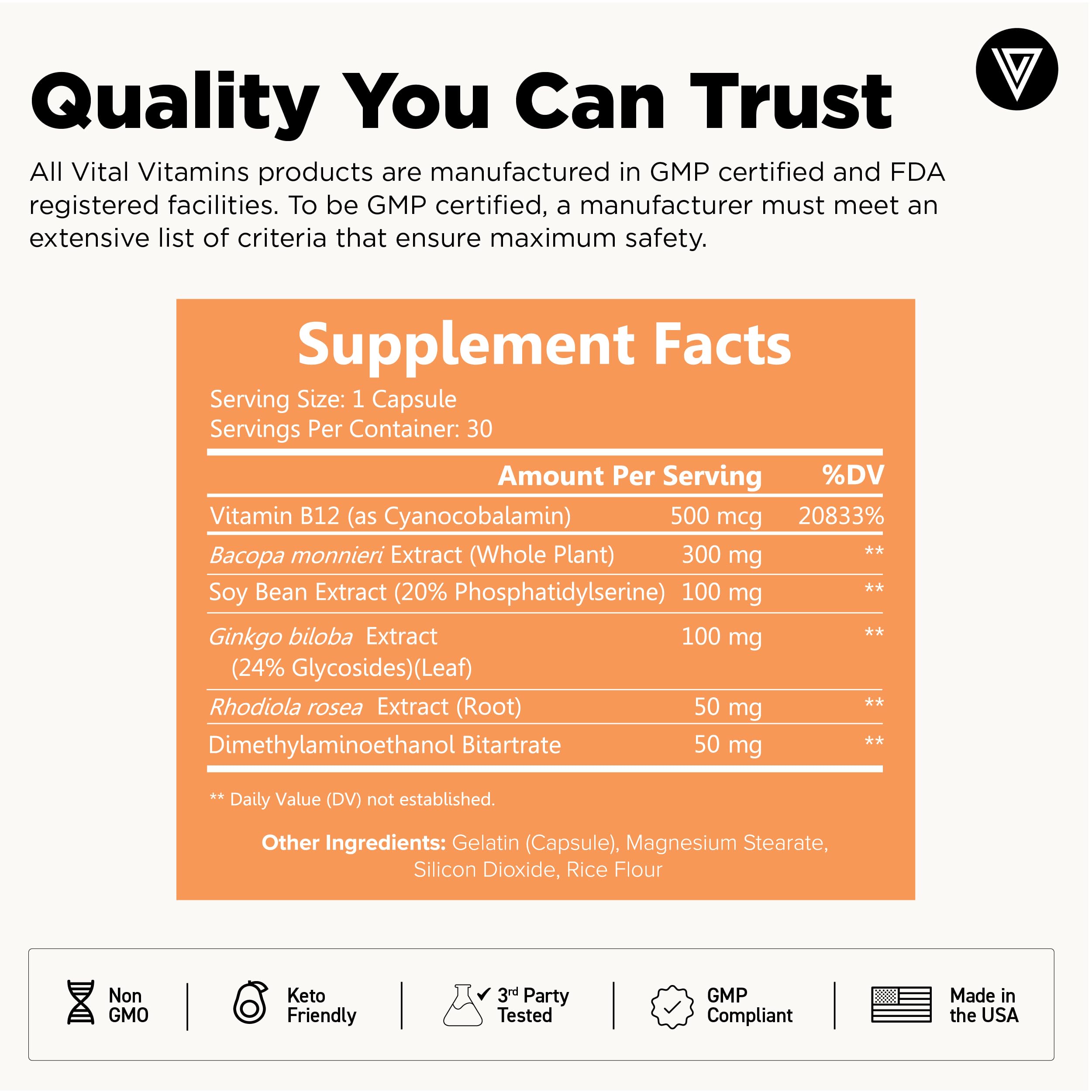 Vital Vitamins capsule in hand demonstrating one-per-day convenience and size