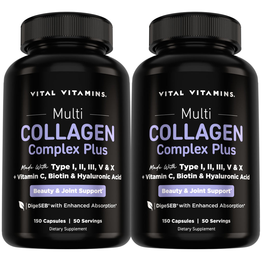 Vital Vitamins front label bottle showing product identity and benefits