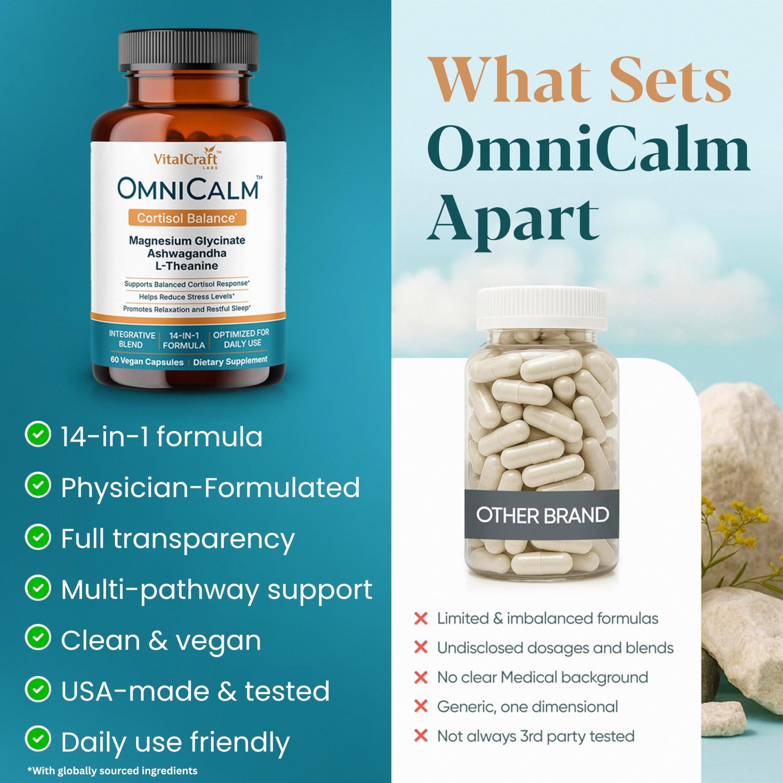 VITALCRAFT LABS OmniCalm ingredientes naturales organizados mostrando calidad
