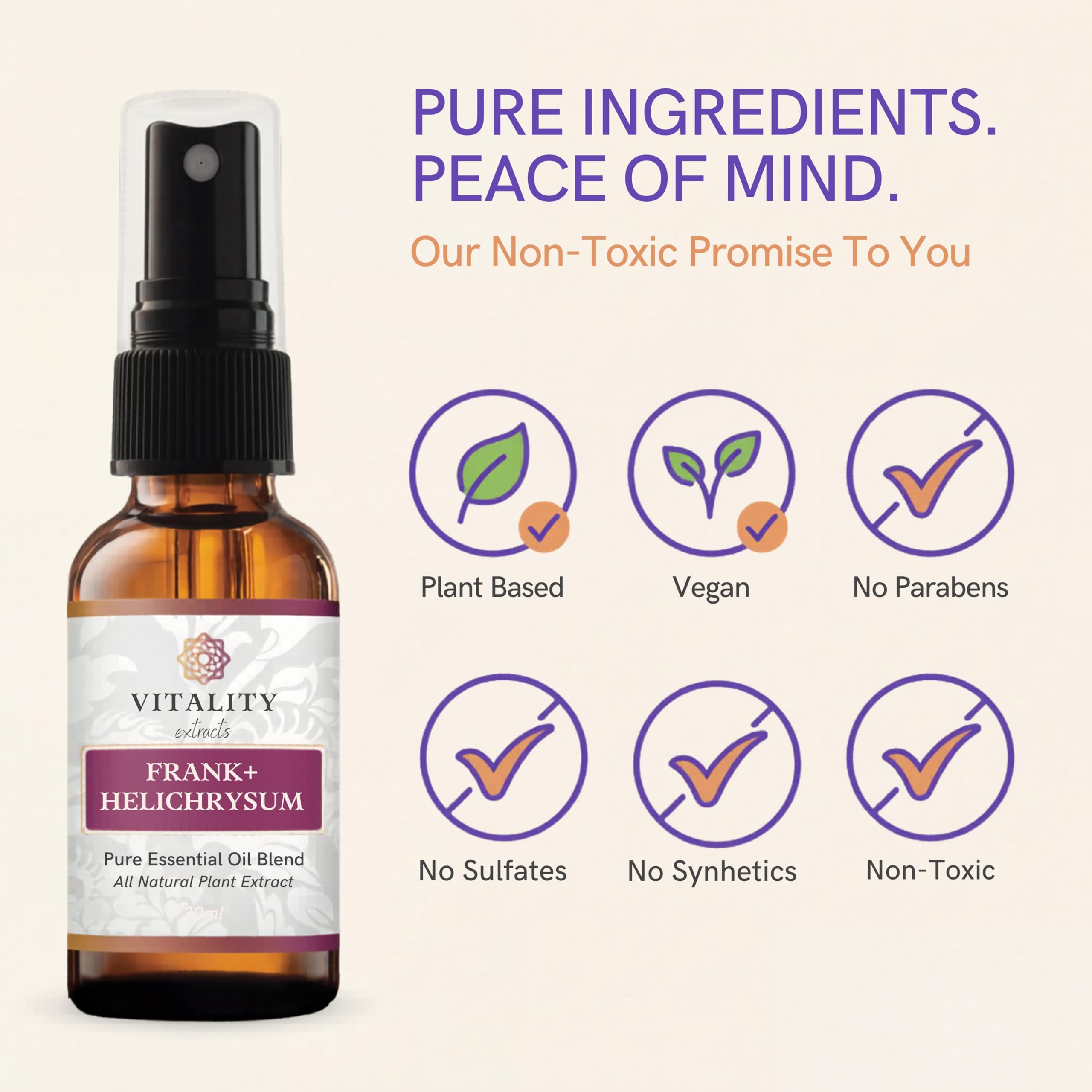 Vitality botella en mano para mostrar escala y tamaño de 30 ml