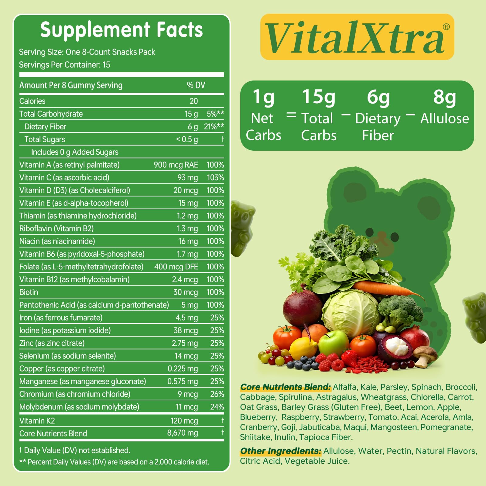 VitalXtra gummy en mano para comparar tamaño y porción conveniente
