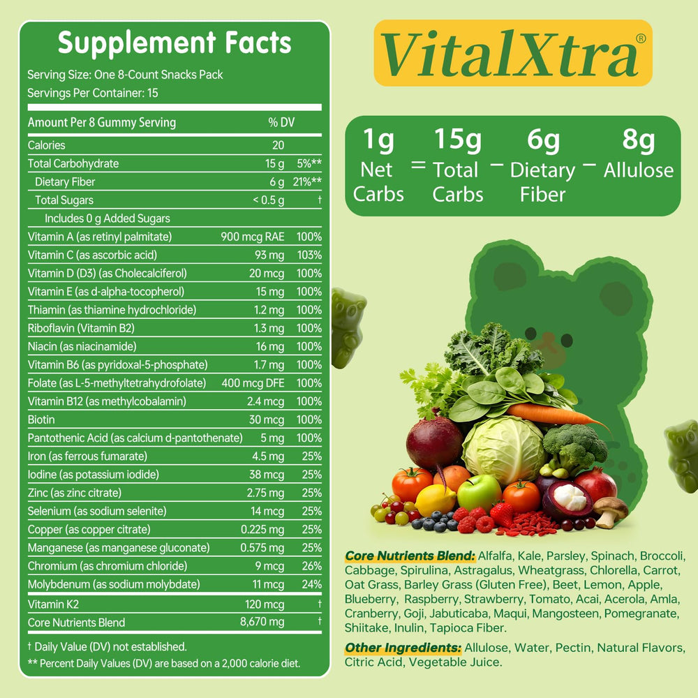 VitalXtra gummy en mano para comparar tamaño y porción conveniente
