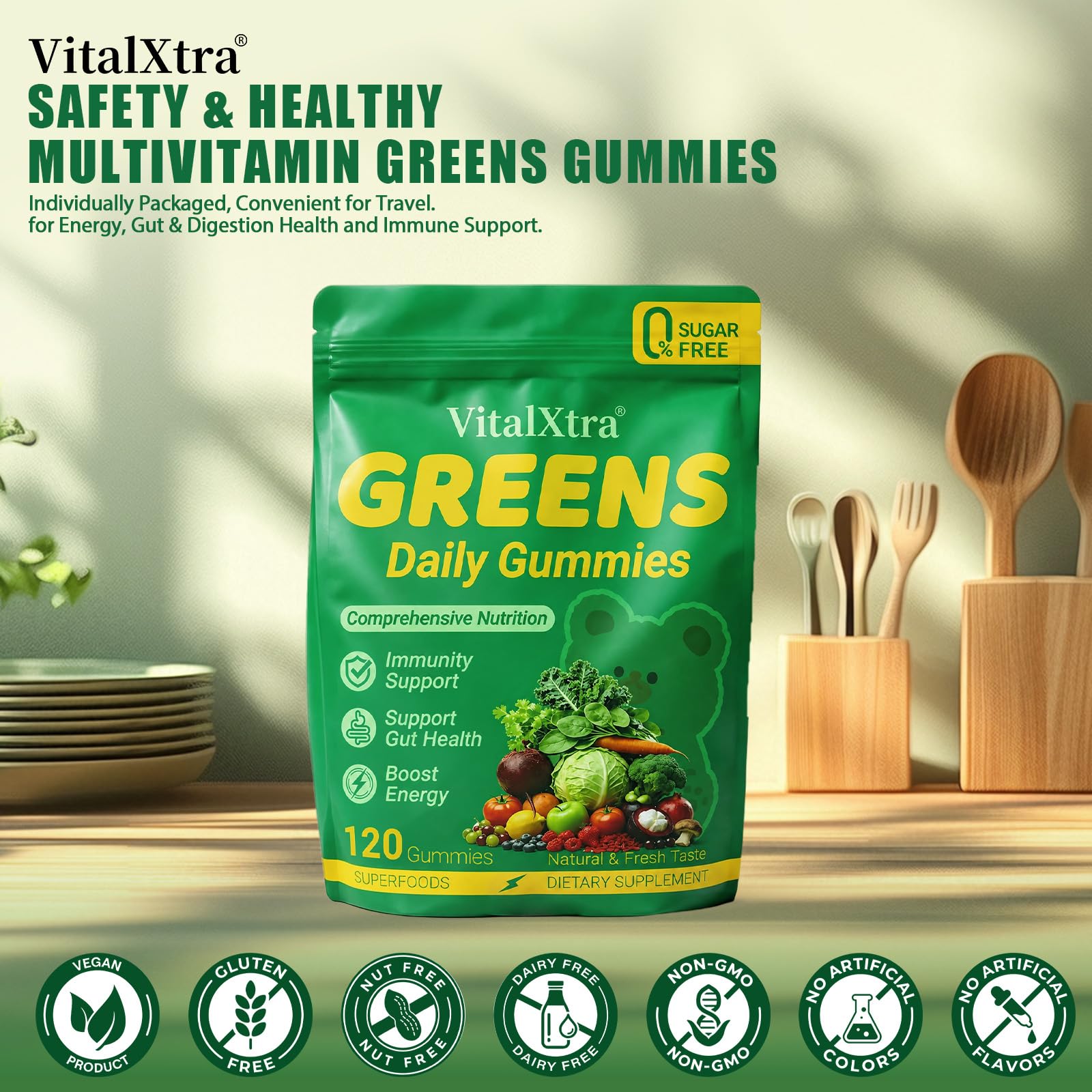 VitalXtra gominolas servidas como snack saludable en mesa moderna