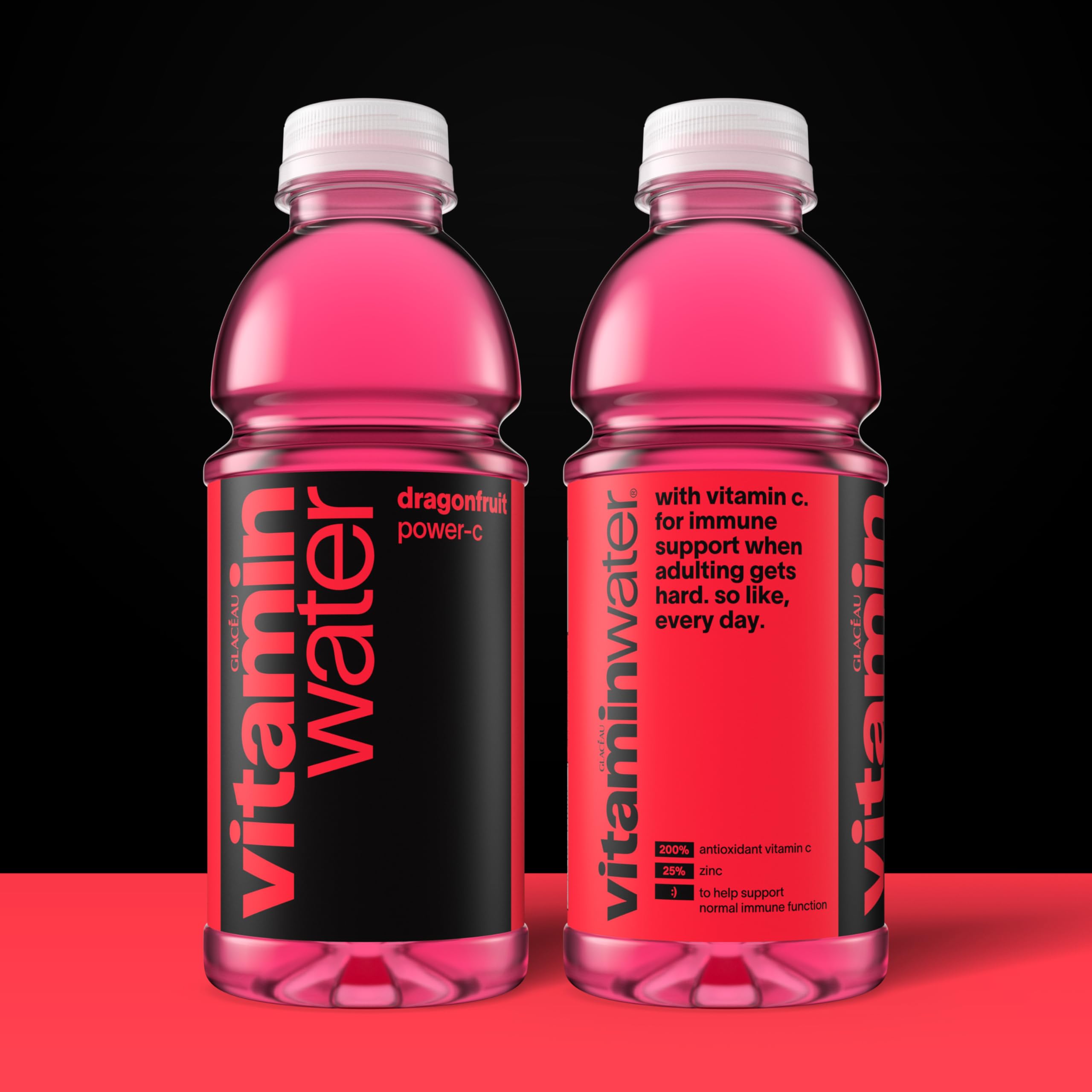 vitaminwater botella 20 fl oz detalle de etiqueta con vitaminas visibles