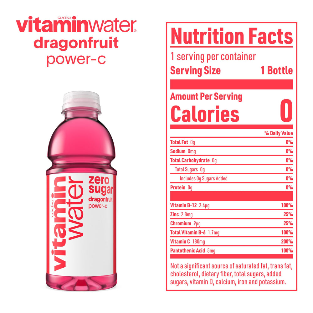 vitaminwater botella junto a objetos para comparar tamaño y capacidad