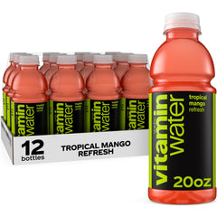 vitaminwater botella frontal mostrando diseño y sabor tropical, refresco listo para beber