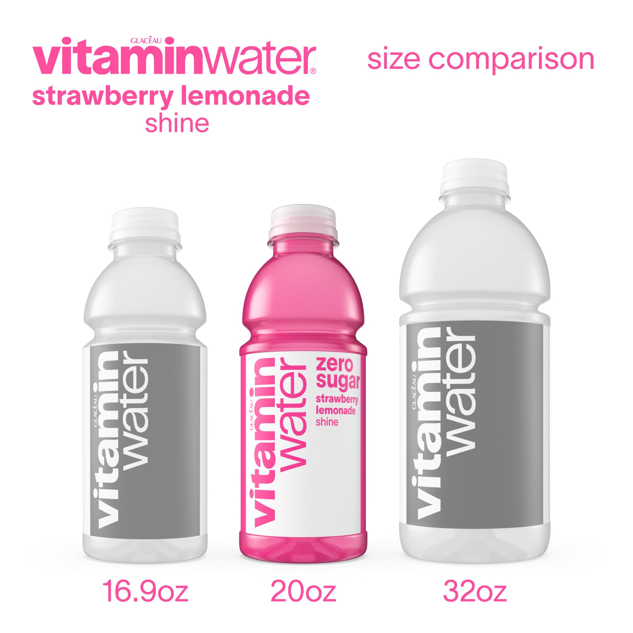 vitaminwater botella junto a una mano para comparar tamaño real