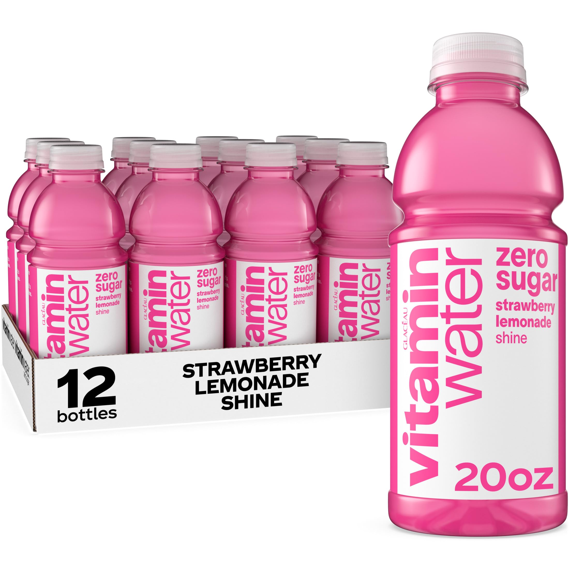 vitaminwater botella frontal mostrando etiqueta y sabor fresa limonada