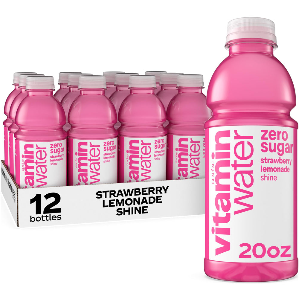 vitaminwater botella frontal mostrando etiqueta y sabor fresa limonada
