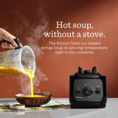 Vitamix VX1 tamper and lid beside container showing safer dense-mixture processing