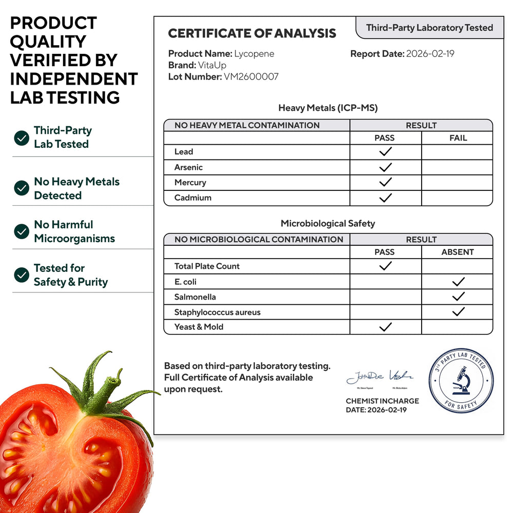 VitaUp cápsulas sobre tomates que resaltan origen natural
