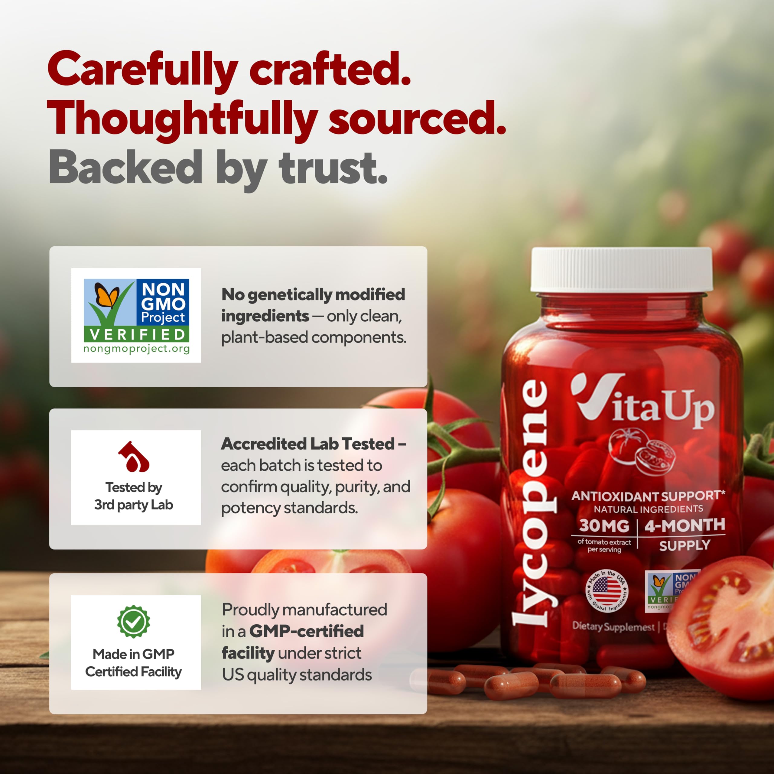 VitaUp detalle de etiqueta con lista de ingredientes y pureza