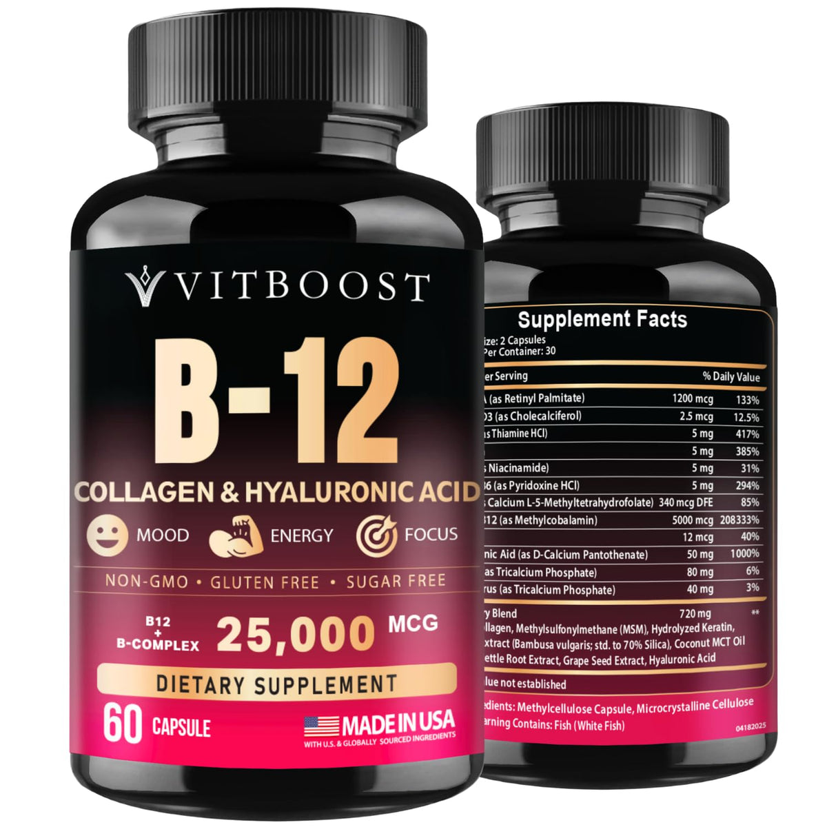 VITBOOST frasco frontal mostrando diseño y beneficio de energía