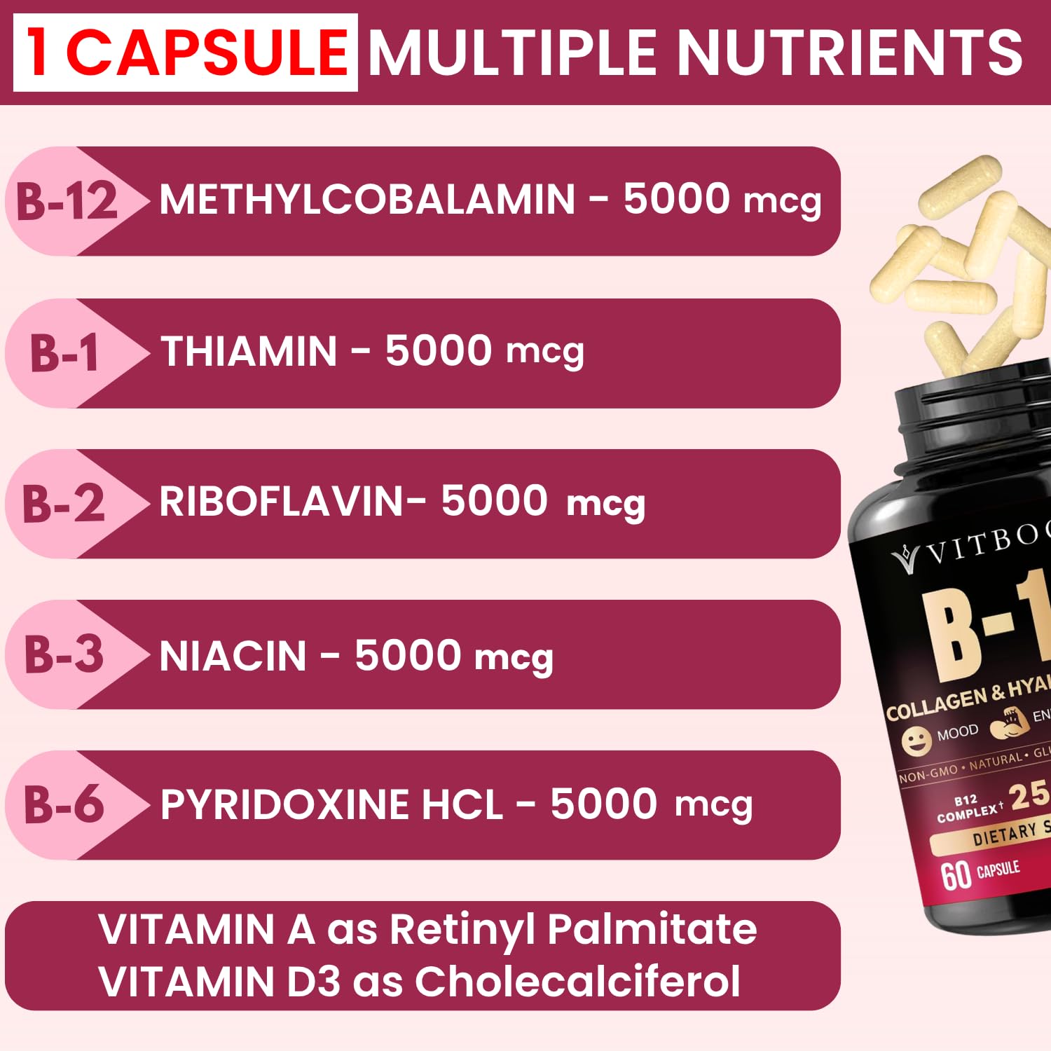VITBOOST cápsula junto a una regla para mostrar tamaño y conveniencia