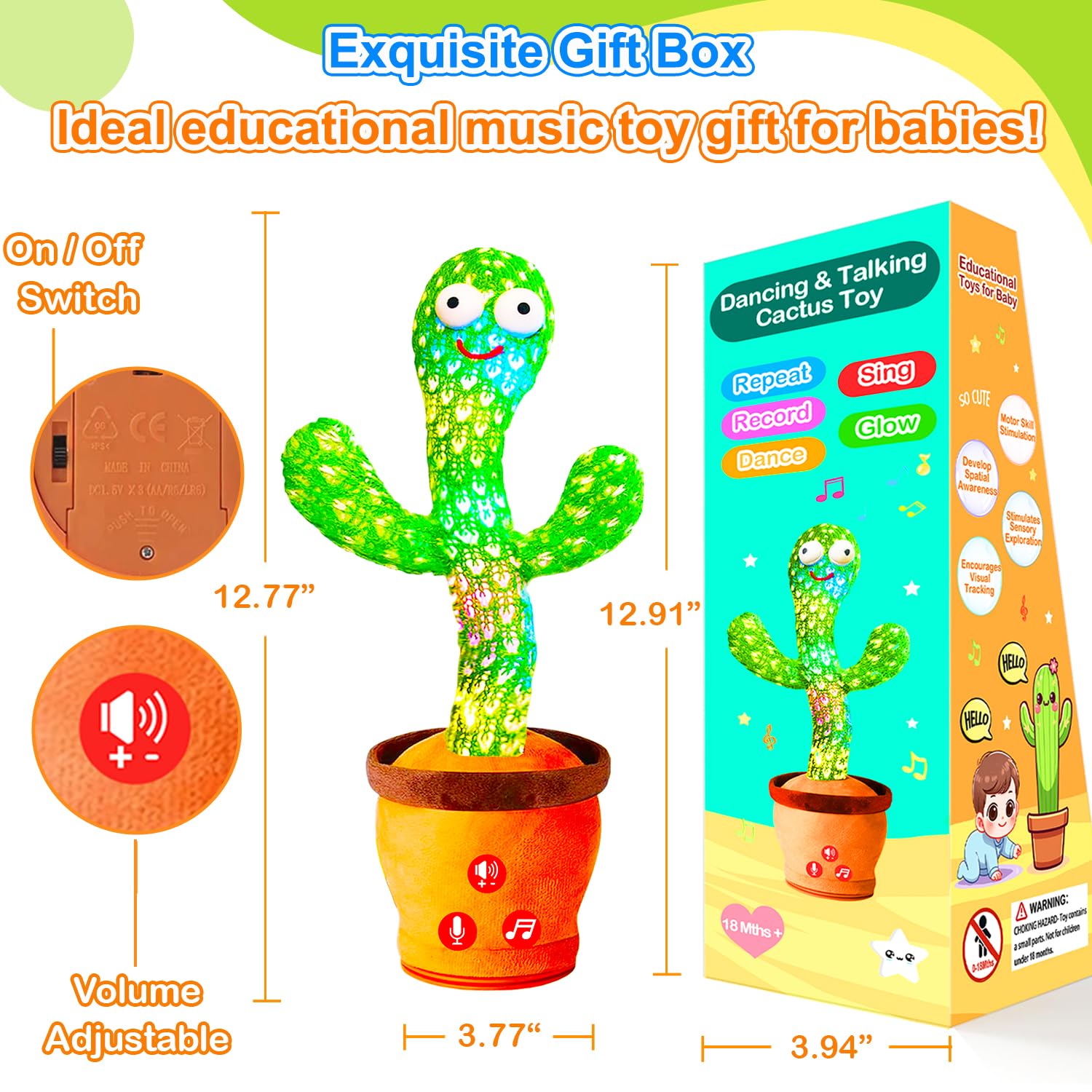 Vitosup luces de colores en el cactus sincronizadas con la música para entretener