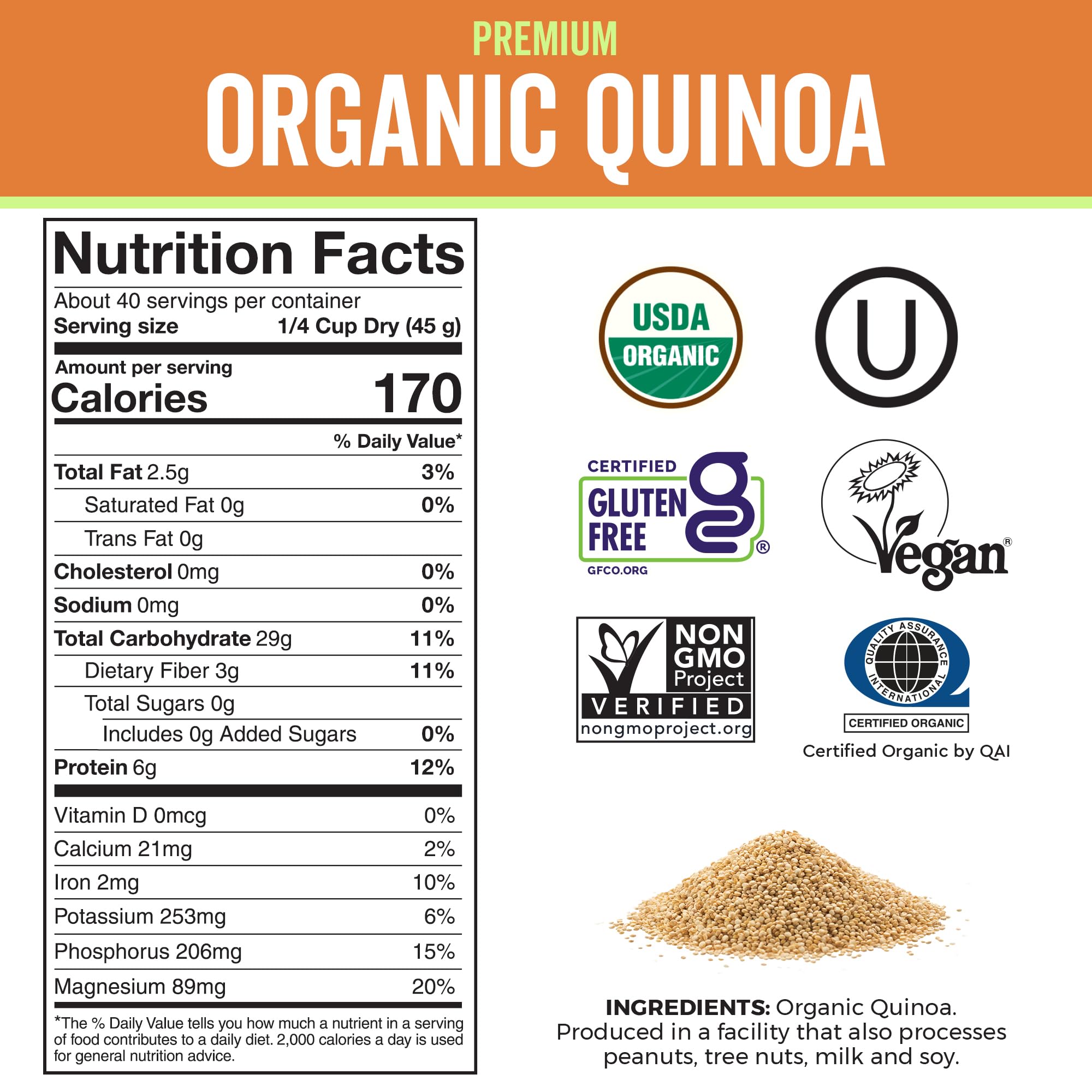Viva Naturals etiqueta con certificaciones USDA Organic y Non-GMO visibles