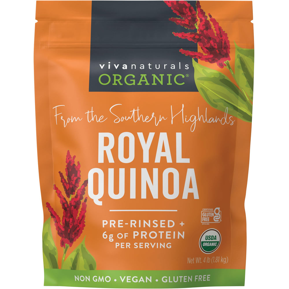 Viva Naturals paquete frontal mostrando quinoa orgánica lista para cocinar