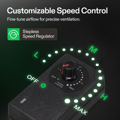 VIVOSUN stepless speed controller closeup showing precise airflow control benefit