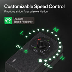 VIVOSUN stepless speed controller closeup showing precise airflow control benefit