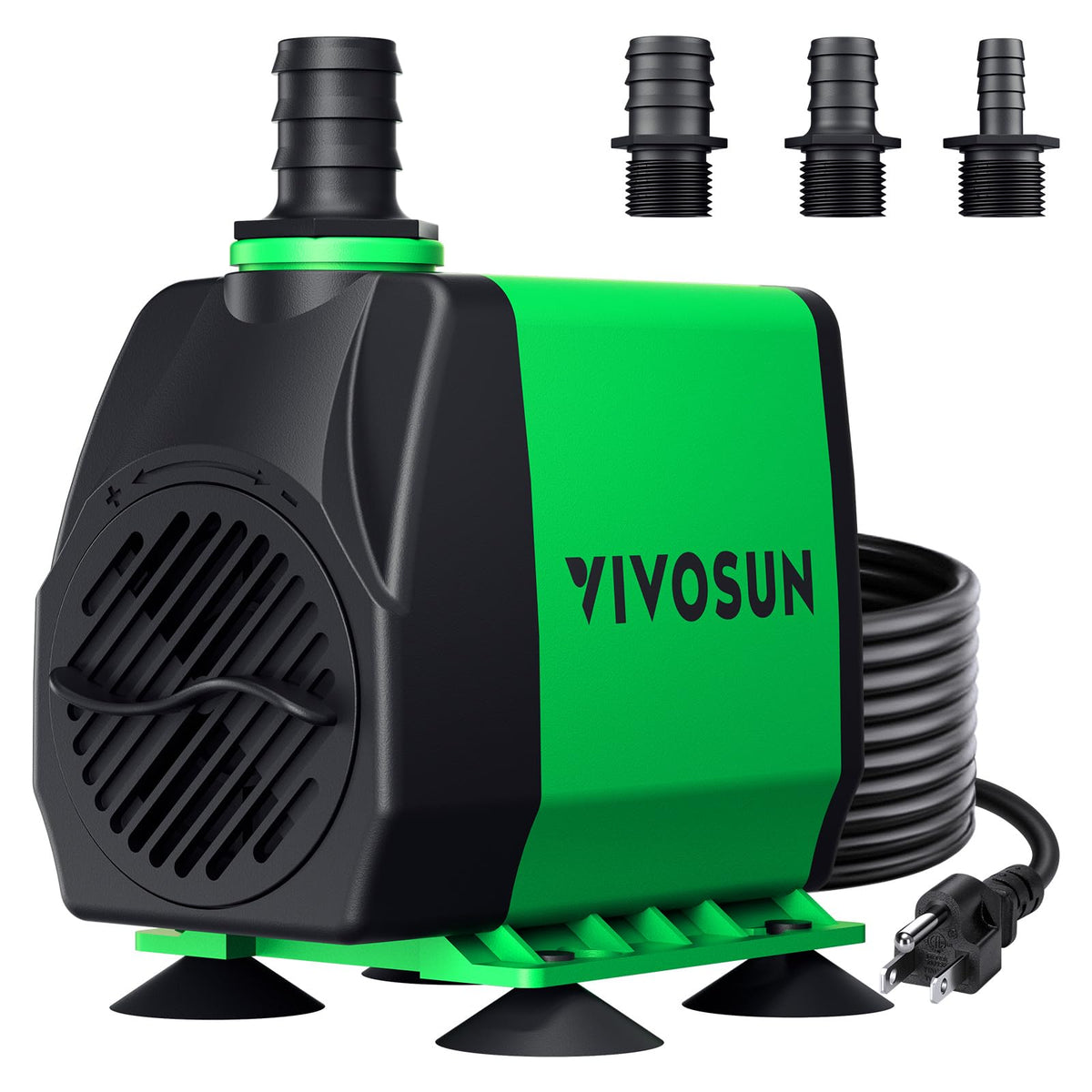 VIVOSUN vista frontal de la bomba mostrando diseño compacto y base estable