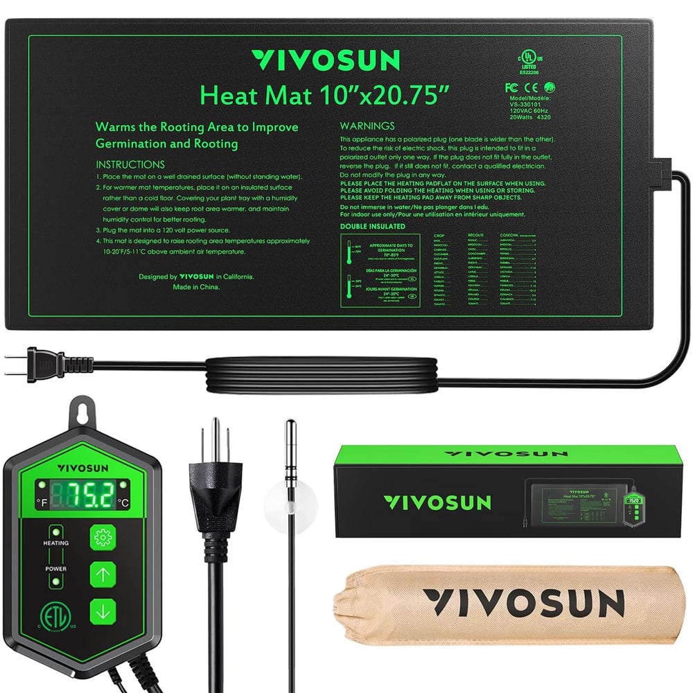 VIVOSUN vista frontal del tapete en su empaque mostrando tamaño y diseño