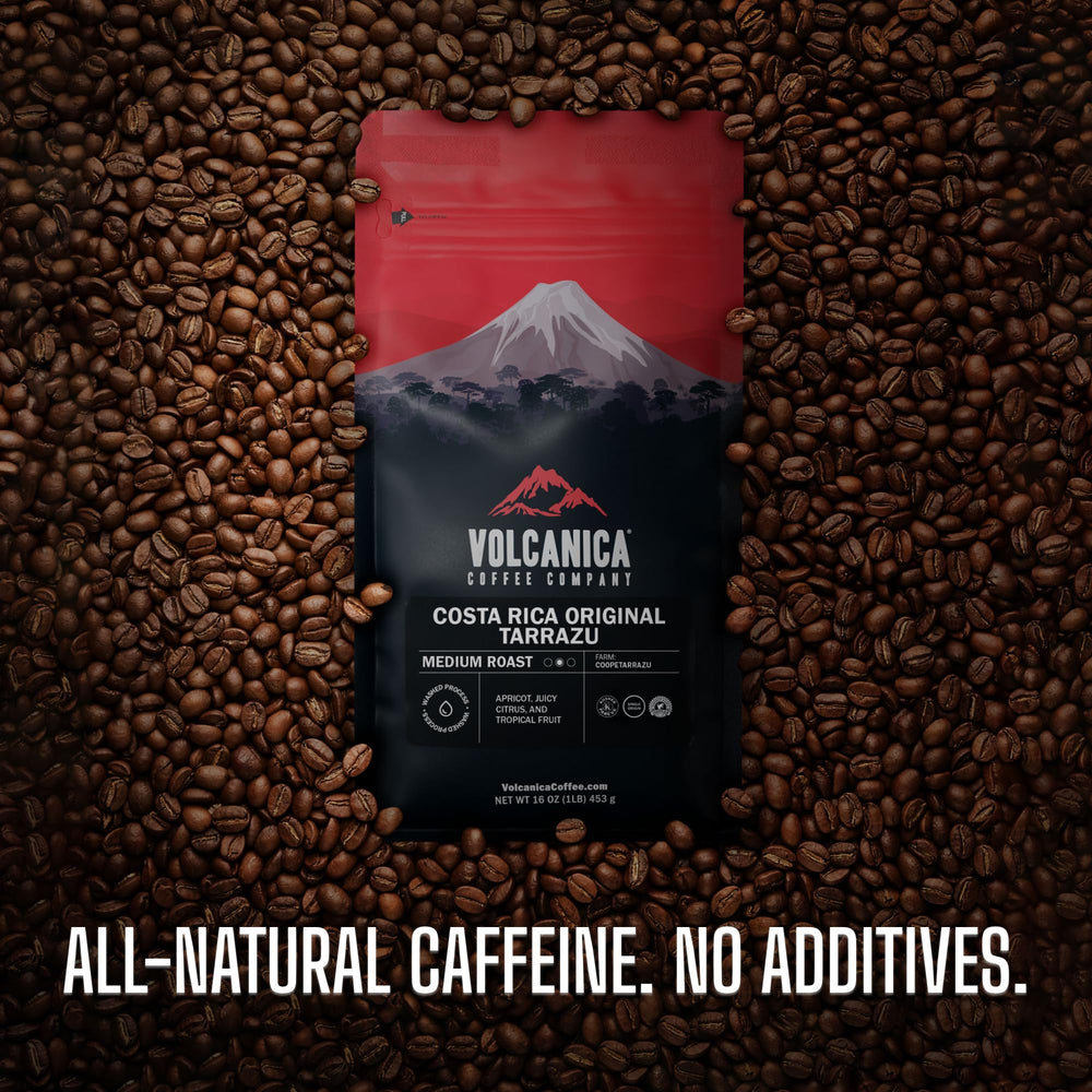 Volcanica Coffee lifestyle breakfast scene showing cup and beans for morning enjoyment