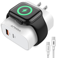 VONUV vista frontal del adaptador mostrando puerto USB-C y magnético, carga ordenada