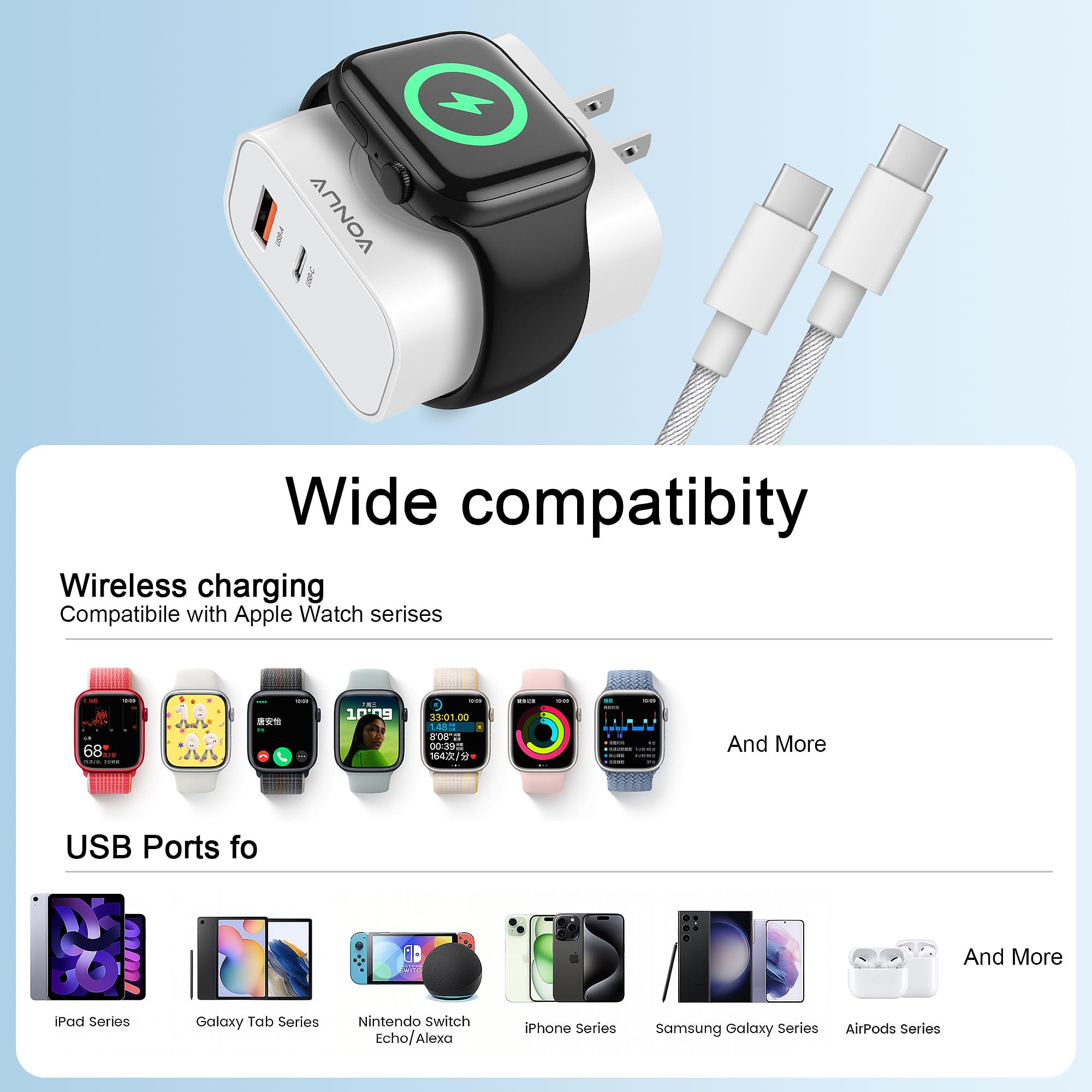VONUV enfoque en los puertos USB-C y USB-A mostrando conexiones simultáneas seguras