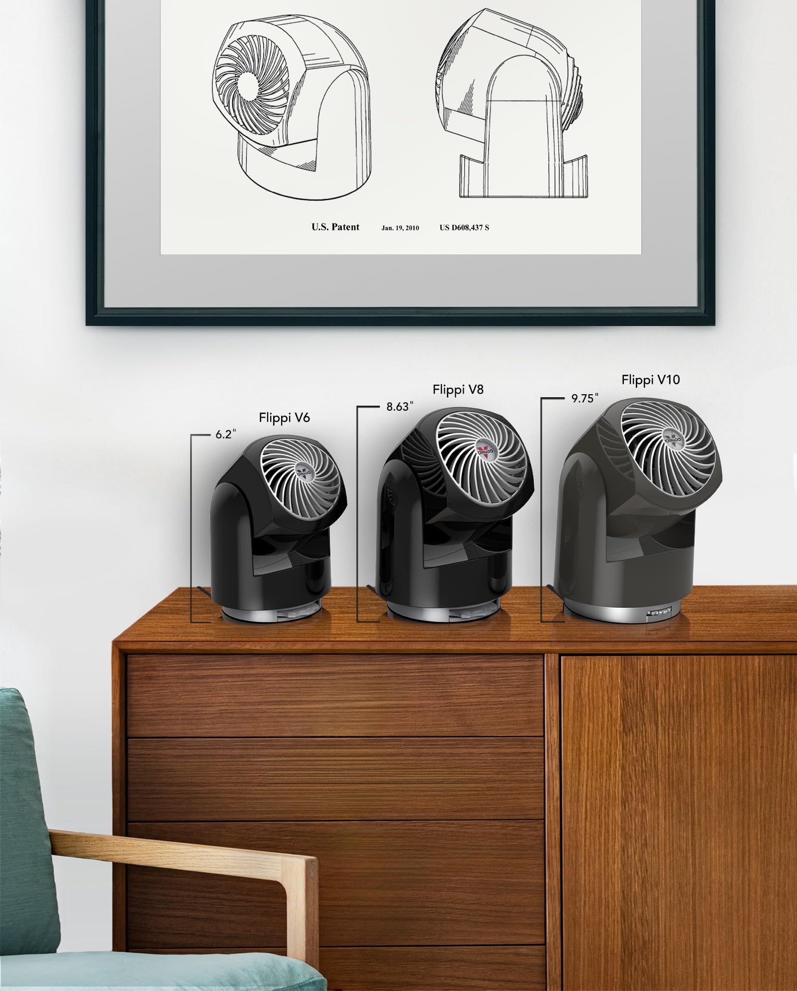 Vornado Flippi V6 en dormitorio ofreciendo aire silencioso y confort