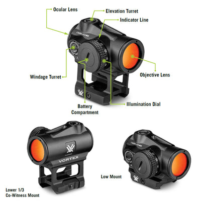 Vortex Triumph top view of controls and battery cap for easy brightness and power access