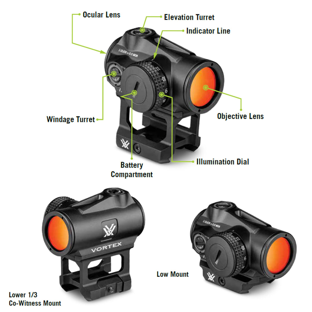 Vortex Triumph top view of controls and battery cap for easy brightness and power access