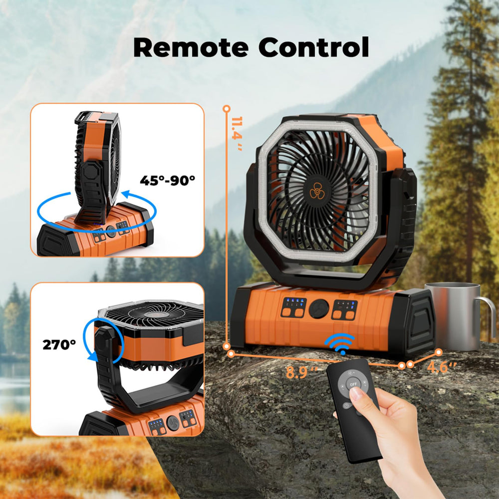 VOSFEEL ventilador junto a una mochila para comparar tamaño y portabilidad