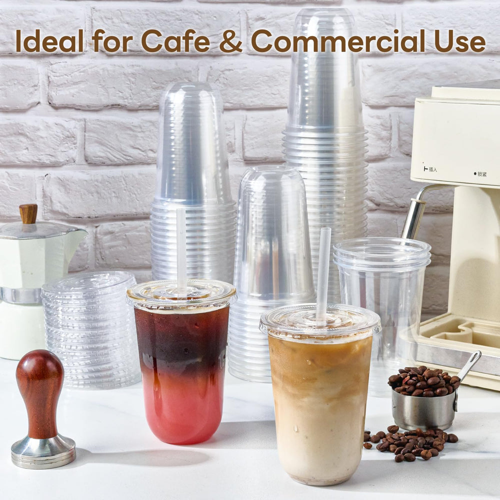 Vplus conjunto apilado de vasos, tapas y pajillas listo para almacenamiento y servicio