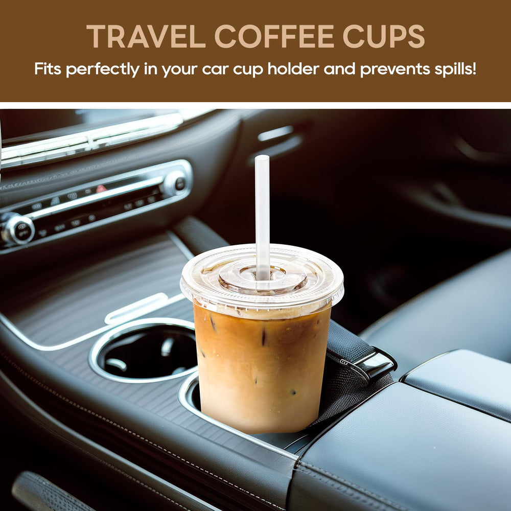 Vplus vaso en uso con café helado ideal para cafeterías y eventos al aire libre