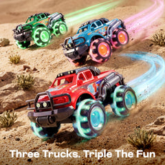Vroomix trucks en acción durante una carrera, promueve juego activo