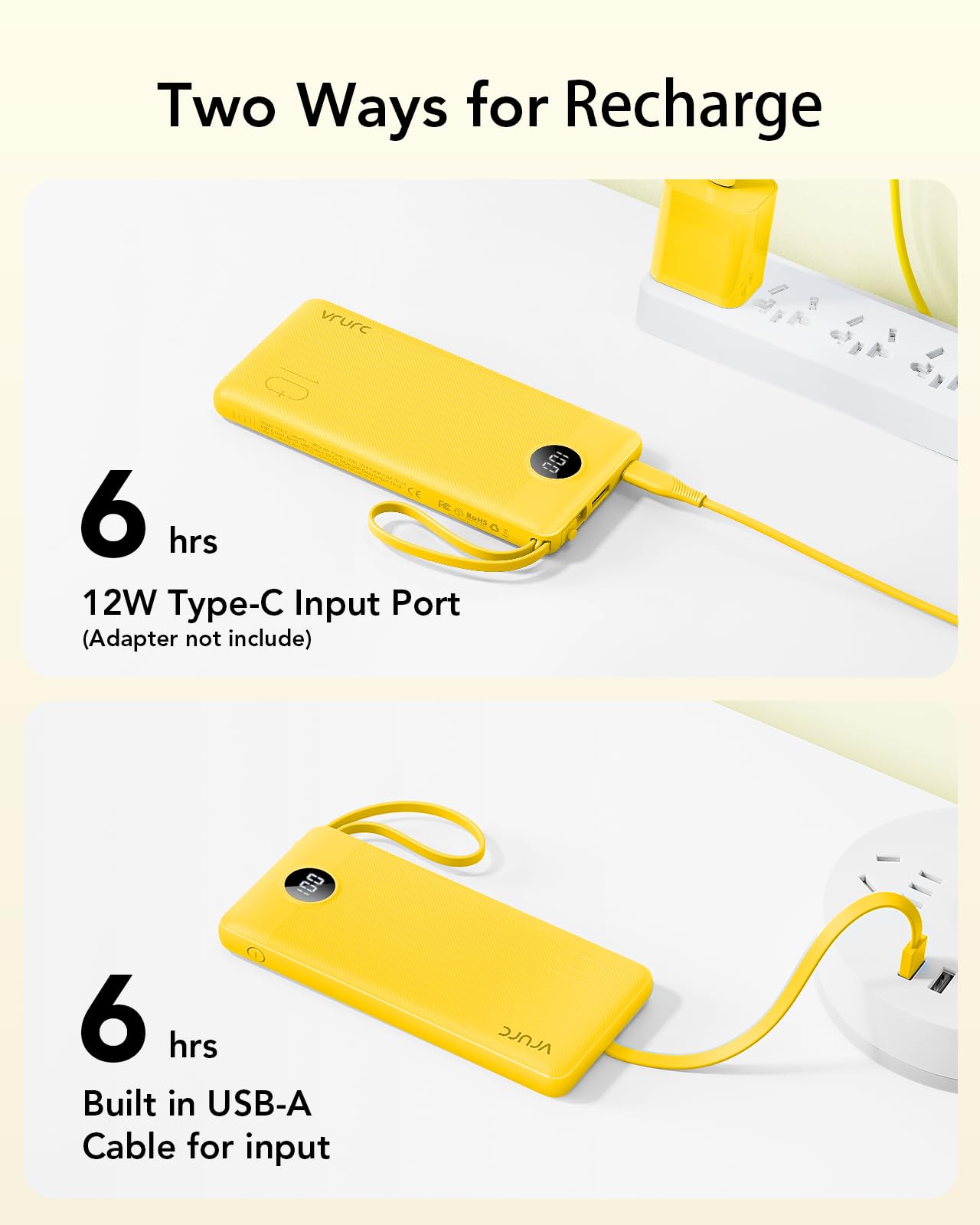 VRURC puertos USB-C y USB-A visibles para carga rápida y versátil